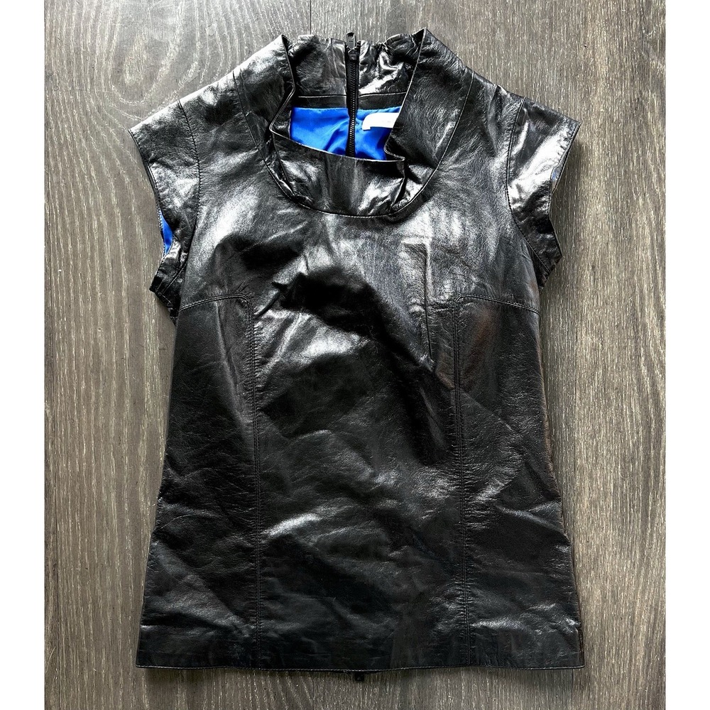 Green Ford Black Genuine Leather Sleeveless Top Small Silk Lined